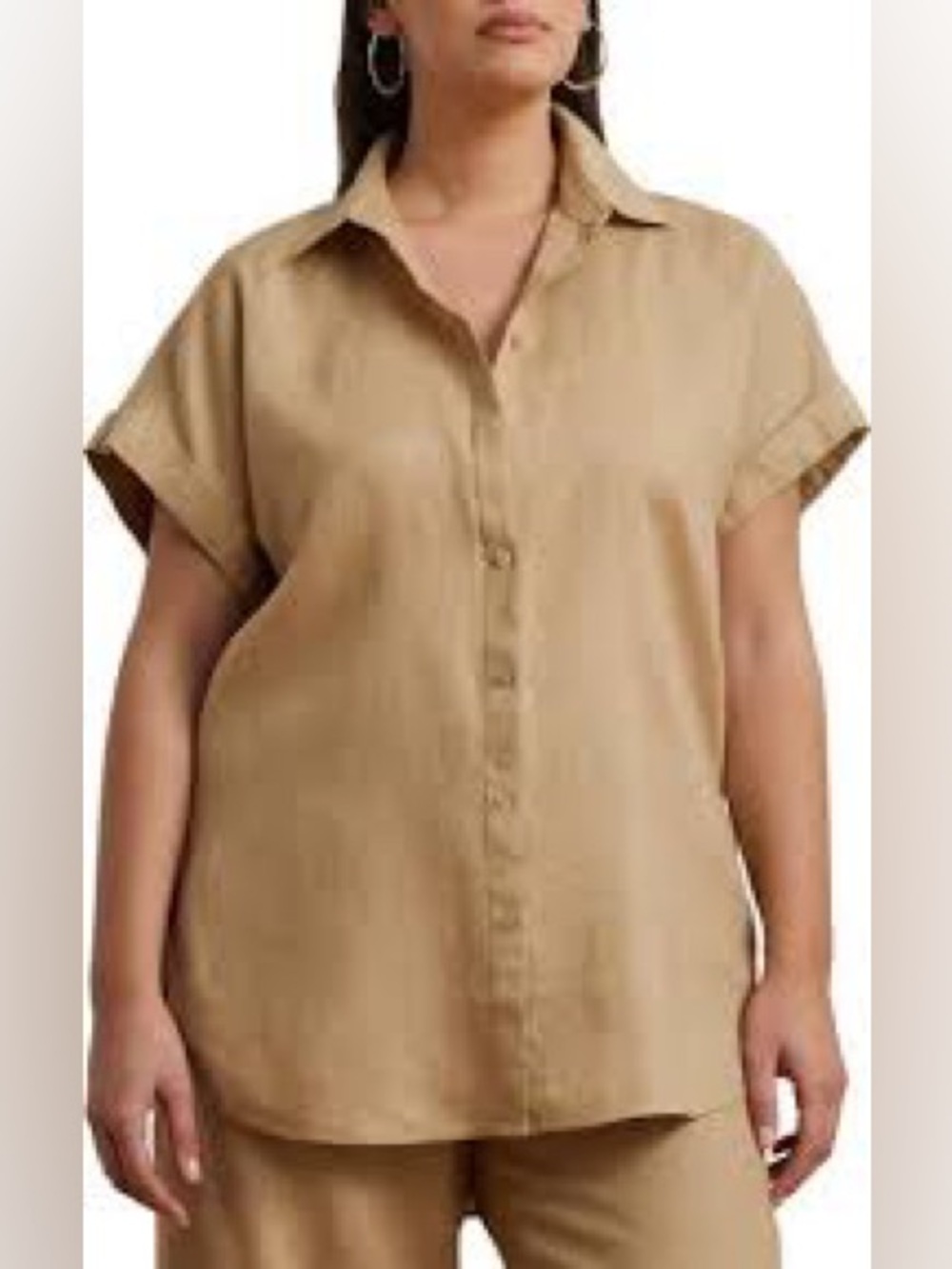 NWT Lauren Ralph Lauren Short-Sleeve Button-Down Point Collar Camp Shirt L - Picture 13 of 13